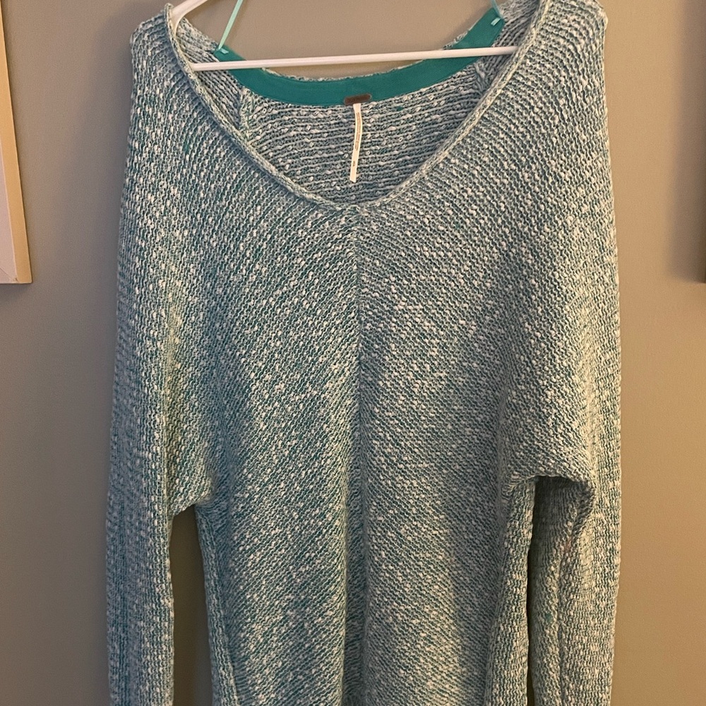 Free People Sweater Teal wide neck  /off shoulder - size S.